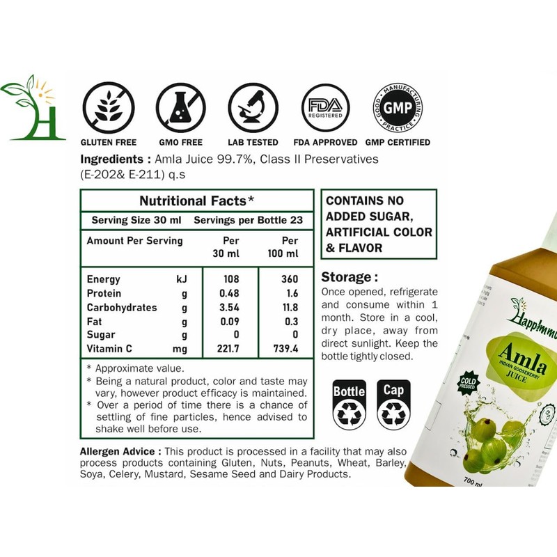 Amla Juice, Cold-Pressed, No Added Sugar, No Added Flavour, Naturally