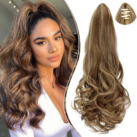 Leterly Ponytail Extension Claw 18" Curly Wavy Clip in Hairpiece Ponytail Hair Extensions Long Pony Tail Synthetic for Women Light Brown mix Ash Blonde
