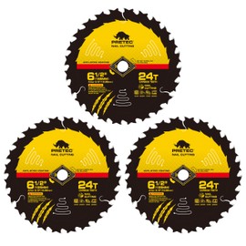 PRETEC 6-1/2 Inch 24 Teeth Wood Cutting Framing Circular Saw Blade, 5/8 Inch Arbor, Thin Kerf, for Plywood, MDF, OSB, Laminated (3 Pack)
