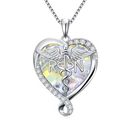 JKR Valentines Day Gifts for Nurses Caduceus Nurse Necklace Doctor Nursing Themed Pendant with April Birthstone RN Medical Jewelry Nurse Week Gifts for Women Mom Wife Student Birthday Graduation