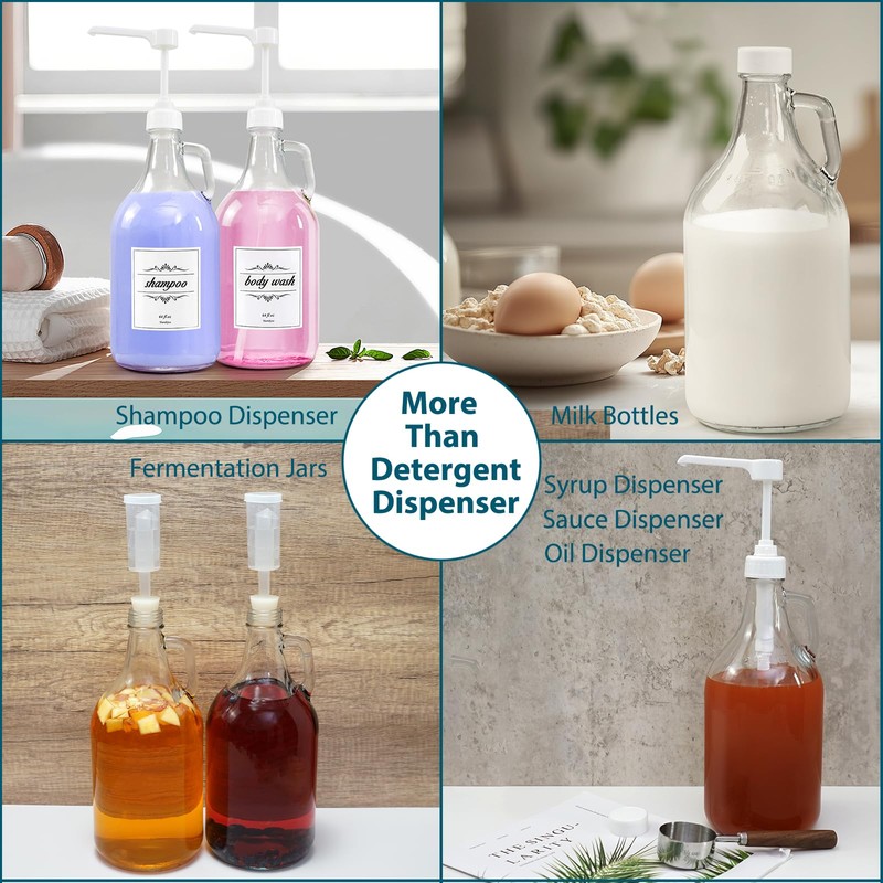 2 Pcs Glass Liquid Laundry Detergent Dispenser with Pump (Upgraded),
