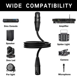 BAINESS 10ft Flexible DMX Cable 3 Pin Signal XLR Male to Female DMX Cables Wire for Stage Lighting, DJ Lights, Moving Head & Par LED Fixtures, Black, 4 Pack