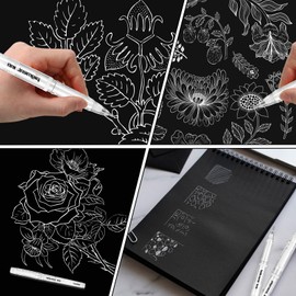 GEEHUA 4pcs White Gel Pen Set, 1mm Highlight Fine Liner Pen White Line Drawing Pen Quick Dry Ballpoint Pen Highlight Pens for Art Drawing Sketching Writing Artists Black Paper Design Supplies