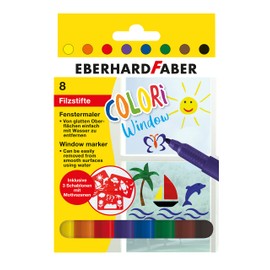 Eberhard Faber Eberhard Faber 550022 - Window Marker Colori, 8 Fensterstifte abwaschbar, inkl. 3 Schablonen