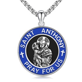 TwoAnts St Anthony Medal Necklace 925 Sterling Silver Saint Anthony Pendant Necklace San Antonio de Padua Necklace Protection Medallion Catholic Jewelry Gifts for Men Women