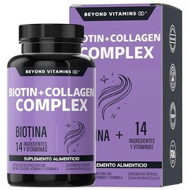 Biotin+Collagen Complex- Contiene Biotina + Colágeno + 15 Ingredientes y Vitaminas - Suplemento Vitamínico - Suplemento Alimenticio en Cápsulas - Sin 
