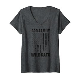 Womens Maxwell Public Wildcats God. Family. Vintage USA Flag V-Neck T-Shirt