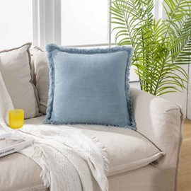 ATLINIA Decor Throw Pillow Cover - Decorative Farmhouse 18x18 Inch Pillow Cover Linen Boho Cushion Cover for Bed Couch Sofa Outdoor Teal