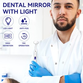 Annhua Dental Mirror for Teeth with Light Anti Fog Dentist Mouth Mirror, Reusable Plastics Dentist Mirror with Replaceable Led for Inside Mouth and Oral Care - White