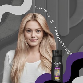 Shampoo Skala Matizador Para Cabello Rubio Gris Decolorado y con Mechas, elimina efeto amarillento Hidratente Capilar, Brillo Intenso Suavidad y Vitalidad Con Manzanilla y Aceite de Coco 100% VEGANO