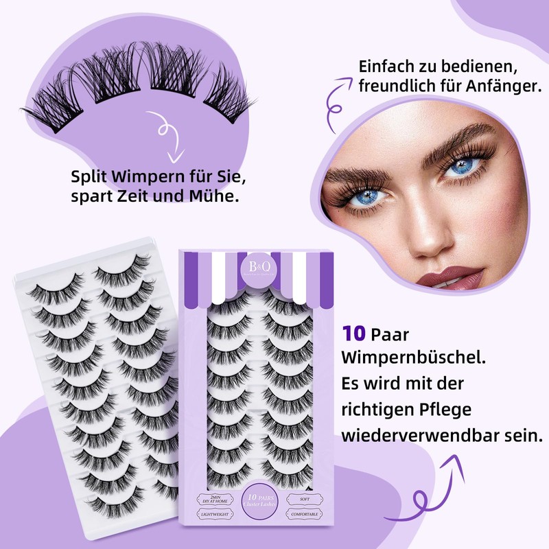 B&Q P02 False Eyelashes, Cat Eye Eyelash Extensions, Fluffy Cluster