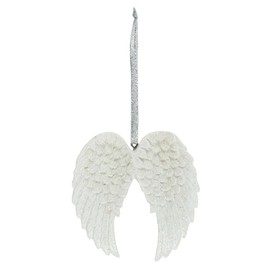 Divine White Resin Double Glitter Angel Wing Hanging Decoration - 7cm x 6.5cm (1 Pc.) - Durable Material & Exquisite Design - Ideal for Home Decor