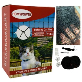 HOMYPOWER Cat Netting Balcony, Stainless Steel Reinforced Bite Tear UV and Weather-Resistant Anti-Fall Netting for Pets, Safety Net for Cat, Small Catio for Apartment Balcony Protection (10x13 ft)