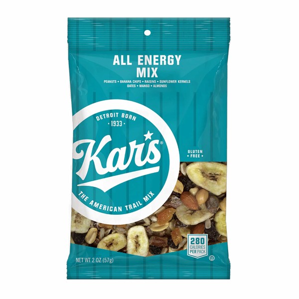 Kar’s Nuts All Energy Unsalted Trail Mix, 2 oz Individual Snack Packs - Bulk Pack of 48, Gluten-Free Snack Mix