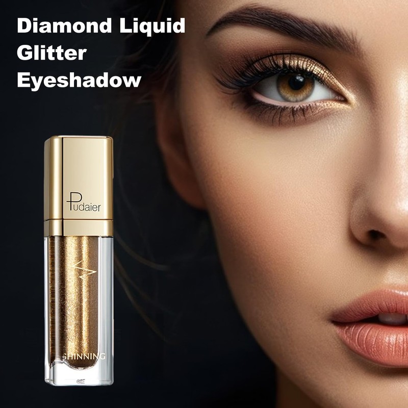 Liquid Glitter Eyeshadow, Gold Liquid Eyeshadow, Quick-Dry & Long Lasting