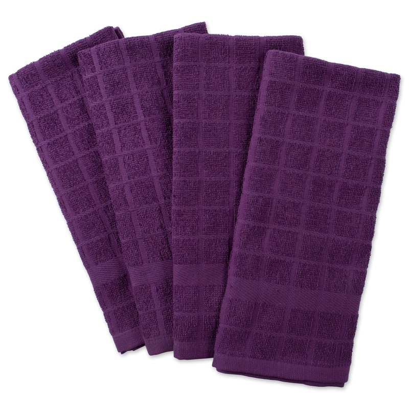 DII Basic Terry Collection Windowpane Dishtowel Set, 16x26, Eggplant Solid,
