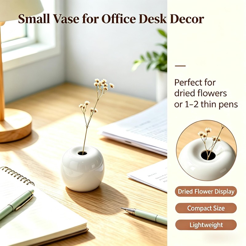 White Small Spherical Ceramic Bud Vase