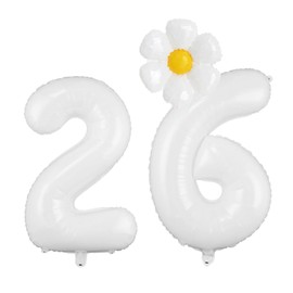 YFHVJTKO 32 Inch White Number 26 Daisy Balloons Set，26th Birthday Party Decorations, 26 Daisy Balloons, Daisy Foil Balloons for Party, Birthday, Baby Shower, Wedding Décor,Daisy Party Supplies 26