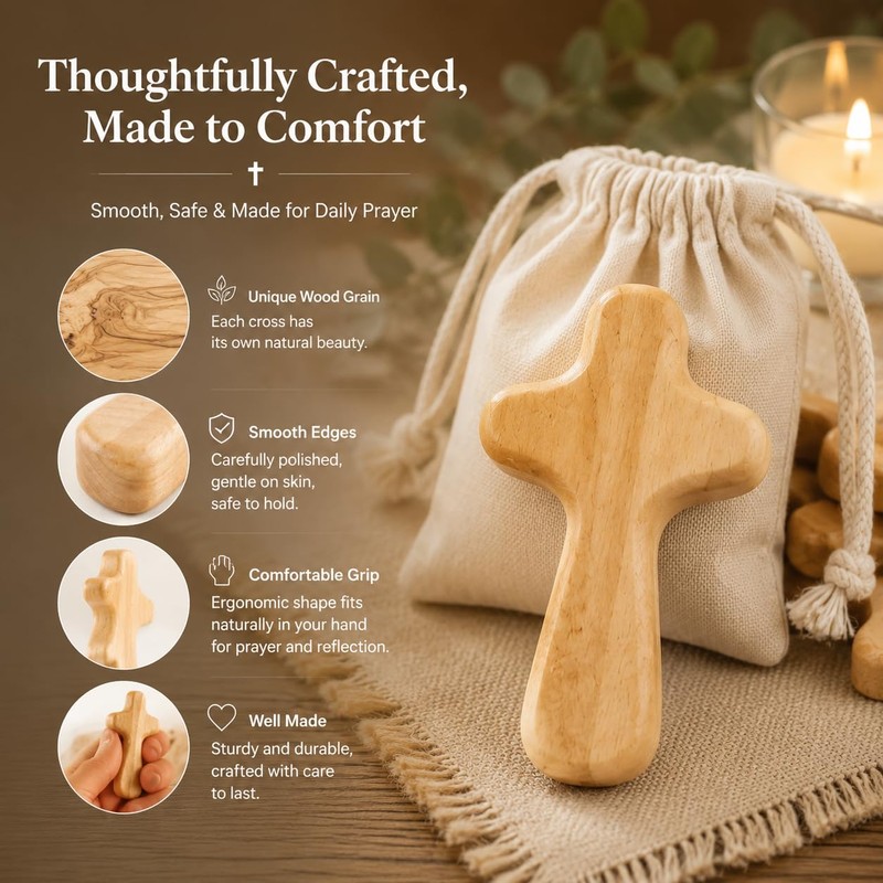 Small Wooden Crosses, 24 Pieces Holding Cross, 2.36in Portable Prayer