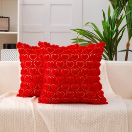 VAKADO Valentines Day Throw Pillow Covers 18x18 Set of 2 Red Decorative Love Hearts Decor Lover Couch Square Cushion Cases Home Gift for Sofa