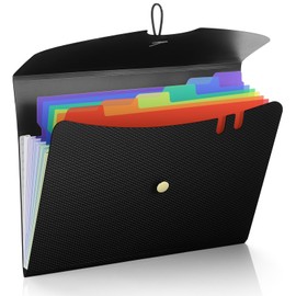 Sooez 7 Pocket Expanding File Folder, Premium Accordion File Organizer with Bungee Closure, Letter Size Folders for Documents, Portable Filing Folders for School Office Supplies, Black
