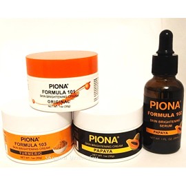 Piona Skin Brightening Original 101 - Papaya - Turmeric Formula 103 - Serum 1oz - Piona Original Cream 1oz