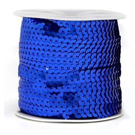 FQTANJU Royal Blue 6mm Crafts Round Flat Sequin Strip Trim on Strings for Crafts, Fringe, and Sewing; 100 Yard Roll