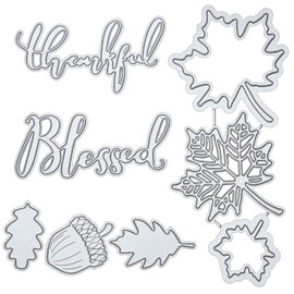 8 Pieces Thanksgiving Fall Metal Die Cuts for Card Making Embossing Stencils Includes Maple Leaf Die Cuts Stencils Fall Leaves Cut Dies Thankful Word Cut Dies for DIY Scrapbooking