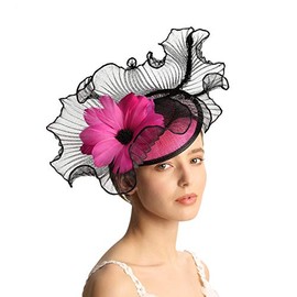 VIMARO Black Fascinator Hats for women With Colorful Flower, Tea Party Kentucky Derby Hats for Women (Fuchsia)
