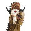 Indian Tribal Warrior Chief with Roach Headdress Holding Ox Cow
