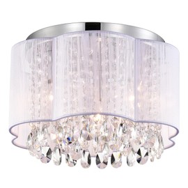 LaLuLa White Crystal Chandelier Ceiling Light 3-Light Flush Mount with Handmade Flower Lampshade, Mini Modern Chandelier for Girls' Bedroom, Nursery, Closet, or Kids Room Lighting Fixture