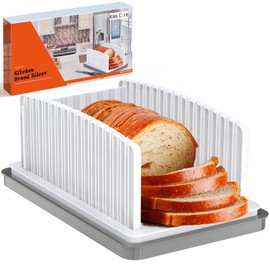 Kiss Core New Upgrade Bread Slicer for Homemade Bread, Bread Slicing Guide Adjustable Width, Foldable and Compact Cutting Guide with Crumb Tray, Suitability for Homemade Bread, Bagels, Cakes