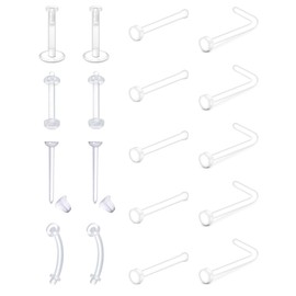 Longita 18g Clear Nose Studs Clear Nose Rings for Work Plastic Nose Rings for Surgery Clear Earrings for Work Plastic Earrings 16g Clear Cartilage Earrings