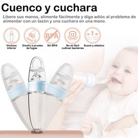 Biberón, diseño de ventosa de 90 ml Dispensador de alimentación de alimentos para bebés Cuchara de silicona para dispensar y alimentar alimentos para bebés (Azul)