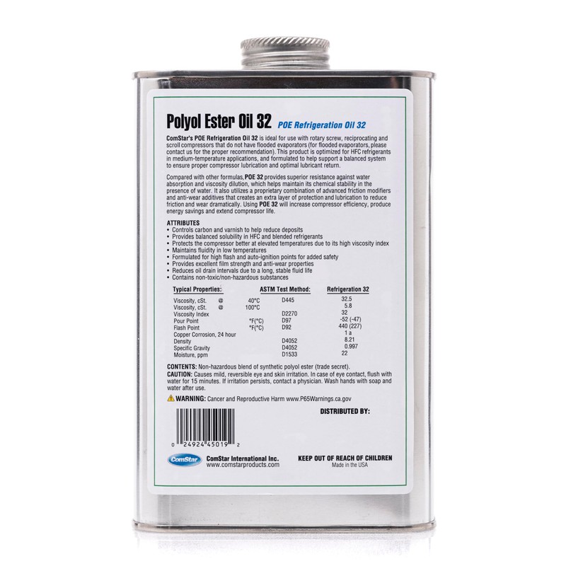 ComStar Polyol Ester Oil 32/150 SUS (POE), High-Performance Refrigeration Oil