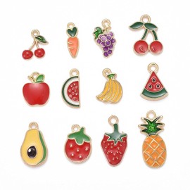 BEEFLYING Pack of 72 Assorted Fruits Gold-Plated Enamel Charms Pendants for Necklaces Bracelets Jewellery Making and Crafts, Enamel