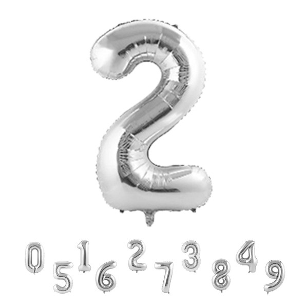 Silver Birthday Number Balloons, Number Balloons, 2, Happy Birthday Balloons, 2nd Birthday Balloons, Number Balloons, 32 Inches, Approximately 31.5 inches (80 cm), Aluminum Balloons, Weddings, Anniversaries, Celebrations