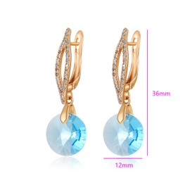 XUPING Gold Dangle Earrings for Women Leverback Austrian Crystal Small Huggie Cubic Zirconia Hypoallergenic Trendy Earring Jewelry(Blue)