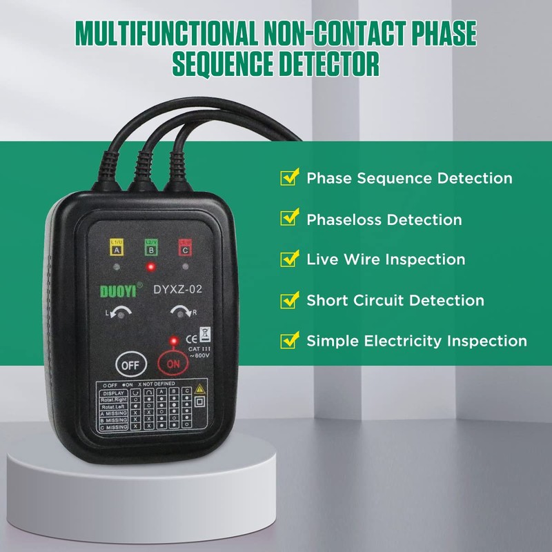 3 Phase Rotation Meter Non Contact Phase Sequence Tester 70V-600V