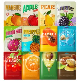 25 ml x 12 Stück Gesichtsmasken set, Koreanische Hautpflege, Hydrat und Beruhigt, Daily Care, 12 Maskenarten Packung geschenk für Frauen und Mädchen