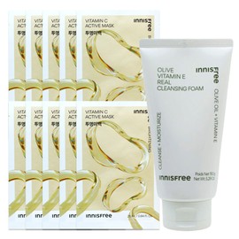 (10 sheets) Innisfree Active Mask Vita C (Clear Whitening) + Olive Vitamin E Real Cleansing Foam / (10매)이니스프리 액티브 마스크 비타C (투명미백)+올리브 비타민 E 리얼 클렌징 폼