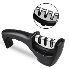 UNI-RHYTHM 4-in-1 Kitchen Knife Accessories: 3-Stage Knife Sharpener Helps Repair, Restore, Polish Blades for Hunting, Fishing, Pocket, Outdoor Survival, Black (RHYTHM-0003A)