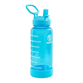 Takeya Tritan 32 oz Motivational Water Bottle with Straw Lid - Durable, BPA-Free - With Time Marker - Leakproof & Non-Slip Bumper - Breezy Blue