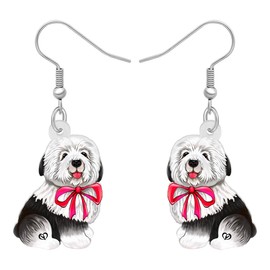 HUAGEO Valentines Day Acrylic Adorable Dog Earrings Love Heart Puppy Pets Dangle Jewelry Gifts For Women Lovers Charms Accessories (Old English Shepherd Dog)