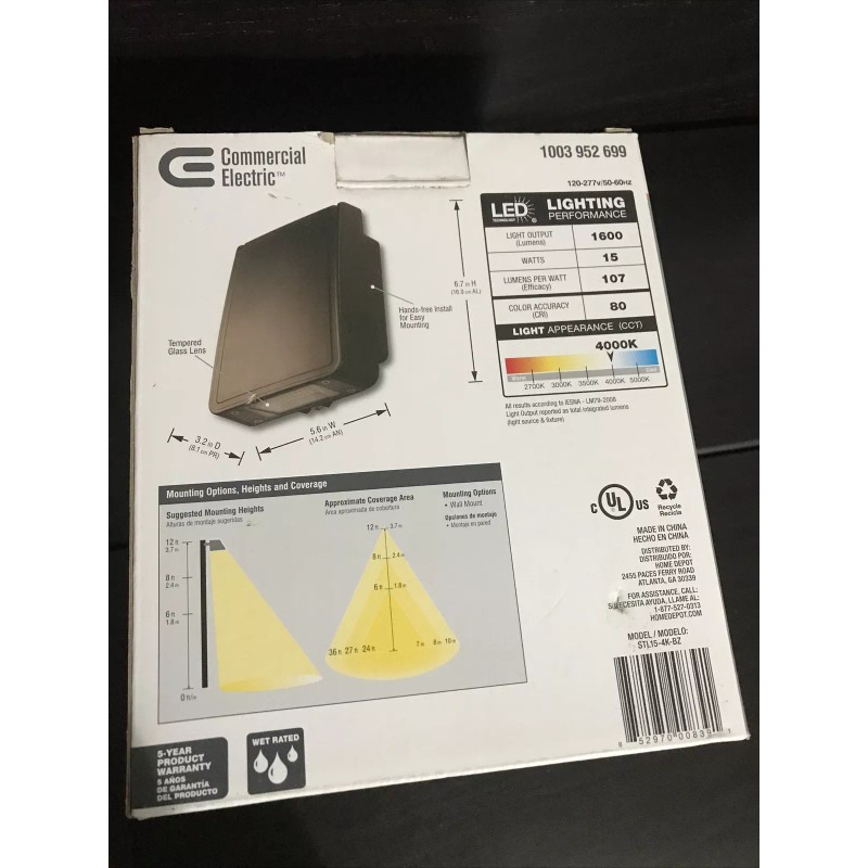 Commercial Electric Bright 15-Watt Integrated LED Wall Pack with 1600