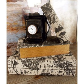 Deco 79 Wooden Decorative Box Faux Book Book Shaped Boxes with World Map Cover, Set of 3 Decorative Keepsake Boxes 14", 12", 9"H, Multi Colored