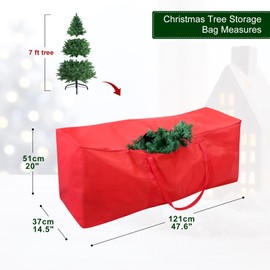 Christmas Tree Storage Bag - Fits 7.5FT Tall Christmas Trees - 600D Oxford Fabric Xmas Tree Bag Waterproof with Reinforced Handles & Zippers (Red)