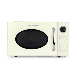 Nostalgia Retro 1000W Microwave Oven 1.1 Cu Ft Capacity – Child Safety Lock, 8 Auto-Cook Settings – Countertop Kitchen Appliance – Ivory