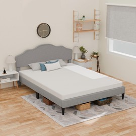 PayLessHere Upholstered Platform Bed Frame/Fabric Upholstered Mattress Foundation/Wooden Slats Support Platform Bed Frame with Headboard/No Box Spring Needed/Noise-Free for Home Bedroom(Queen)