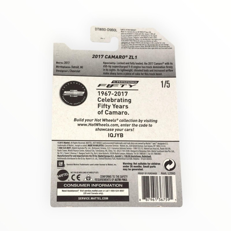 Hot Wheels 2017 Camaro Fifty 2017 Camaro ZL1 220/365, Red